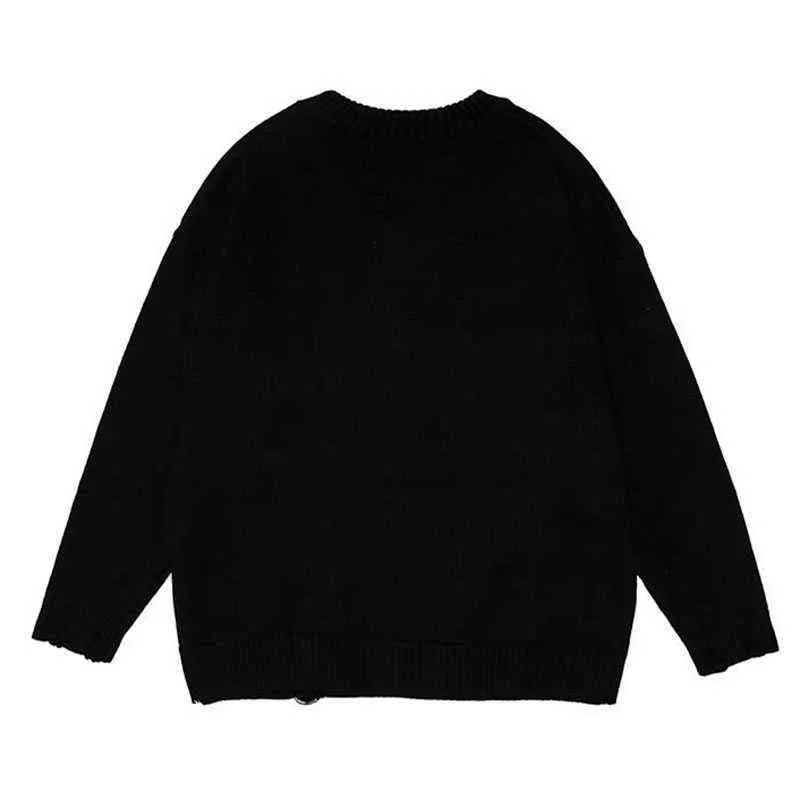 Hip Hop Knitted Sweater Men Vintage Lightning Heart Pattern Print Oversized Jumpers Women Harajuku Loose Fashion Tops Streetwear T220730