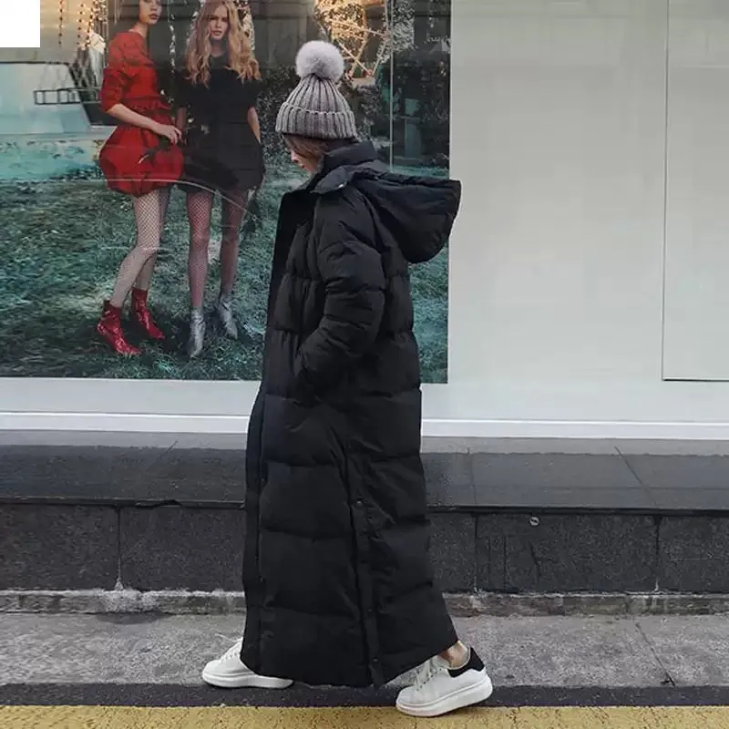 Down Parka Super Long Jacket Fementy Winter Jacket Woman com casaco preto grosso no inverno 220801