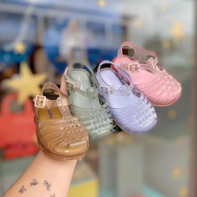 Mini Melissa Girl's Roma Jelly Sandals Princess Sparkle Fashion Jelly Shoes Kids Candy Color Beach Wear for Children HMI043 220708