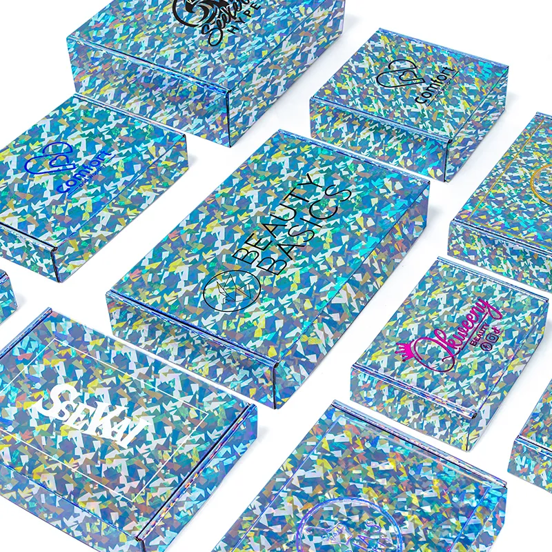 Emballage de couleur laser à motif de diamant, boîte-cadeau pour perruque, support en carton ondulé vierge à 3 couches, taille personnalisée imprimée 220706