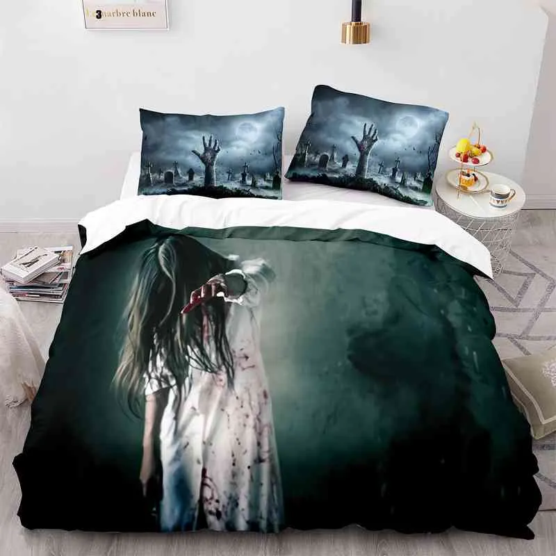 Capas de edredão do tema de terror Conjunto de roupas de cama góticas para adolescentes homens adultos Halloween Quilt King/Rainha/Tamanho Completo