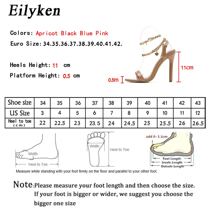 Eilyken mode puntige teen liefde metalen ketting sandalen sexy ontwerp gesp buckle riem zomer dames bruiloft feest hoge hakken schoenen 220516