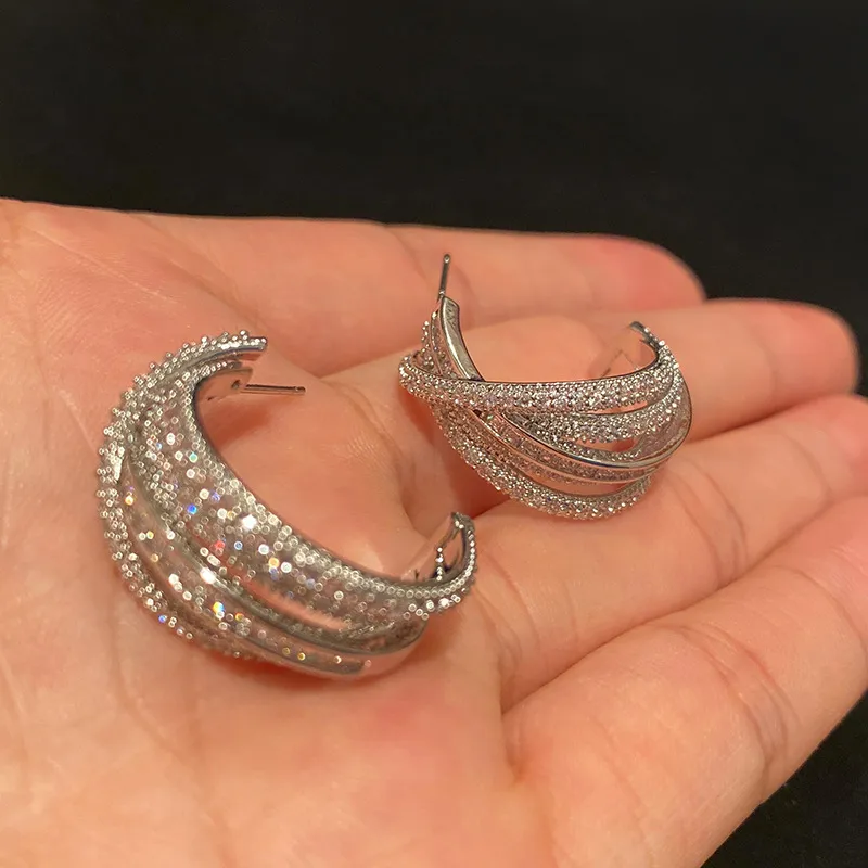 Kolczyki sygnatera damskie duże koło stadnina sier igła pierścień ucha cyrkonia diamentowy lady perłowy kolczyk elegancki moda