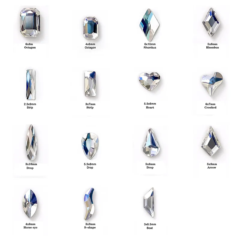 Blandad form nagelkonst platt rygg multi ccolor högkvalitativ kristallsten 3d nagel DIY dekoration Tillbehör 220630