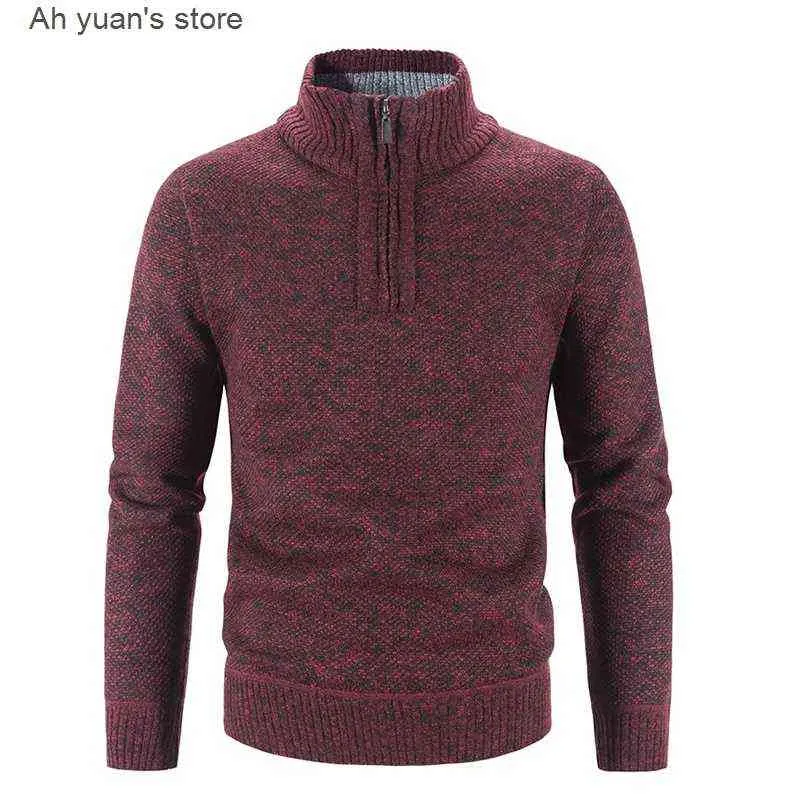 Ah yuan men pół zip kumpcyjny szyk Sweater stały kolor stojak na kołnierz swobodny kaszmirowy sweter L220730