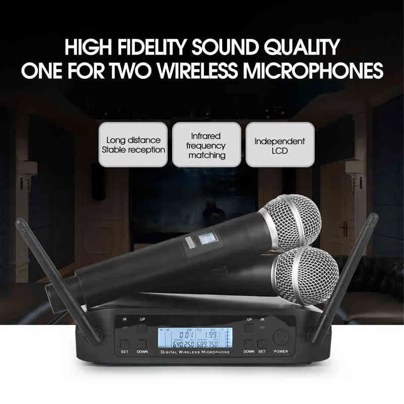 Bezprzewodowy mikrofon dla shure UHF 600635 MHz Profesjonalny ręczny mikrofon dla Karaoke Church Show Studio Nagrywanie GLXD4 W2203627948