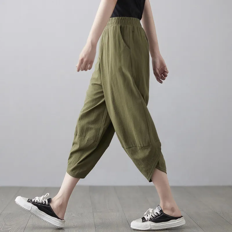 Shimai Cotton Linen Loose Trouser Pants Large Size Straight Leg Unique Wide Pant Ladies Summer Pure 220325