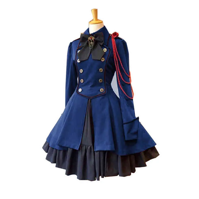 Medeltida Retro Gothic Svart Spets Kedja Rosett Lolita Kappa Långärmad Volang ic Lolita Klänning Smal Knälång Cosplay Clot L220714