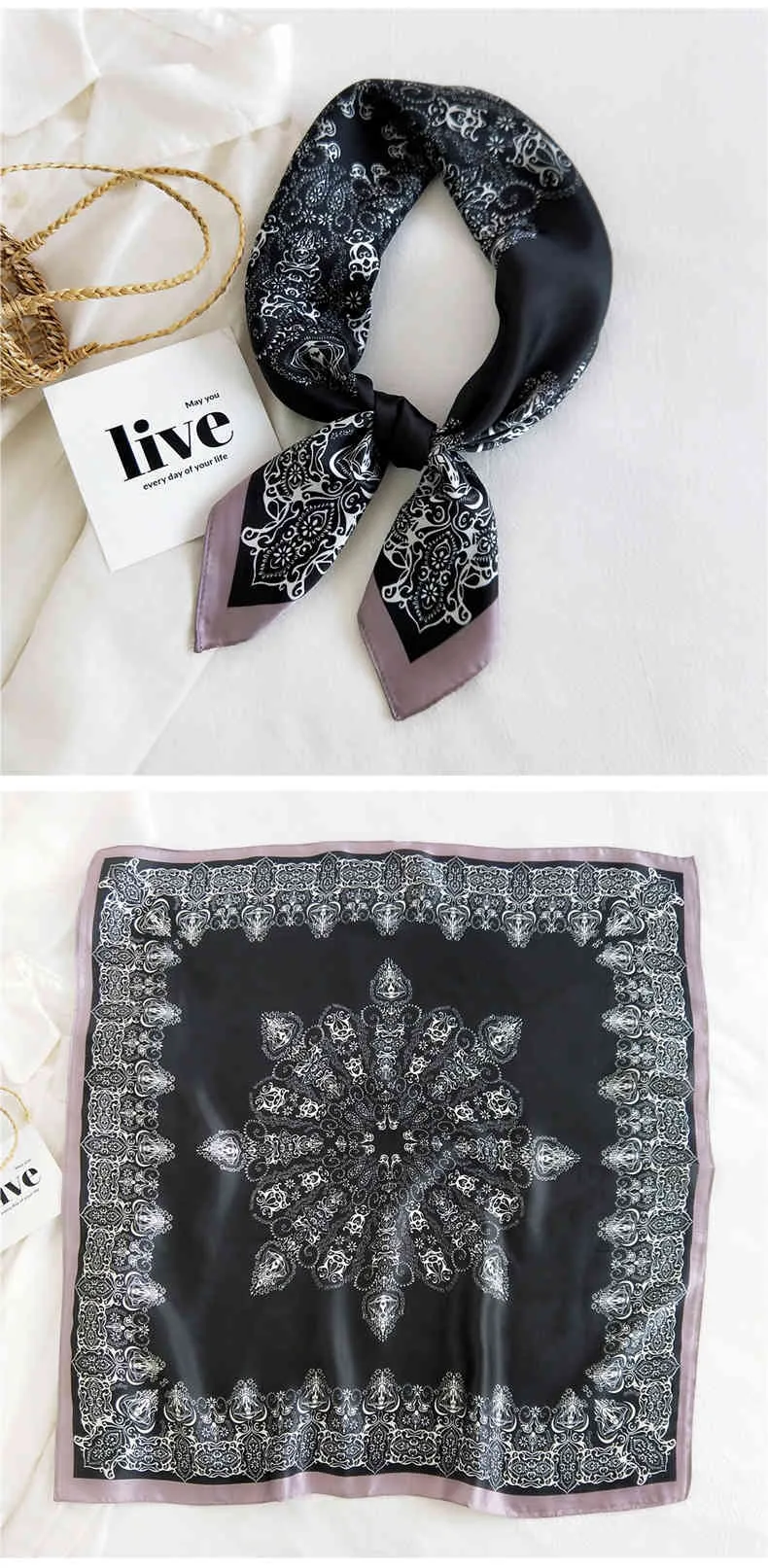 2021 luxus Marke Design Silk Schal Frauen Mode Muster Schal Wrap Arbeit Neck Schals Weibliche Halstuch Bandana 70*70cm