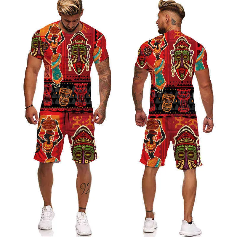 2022 Zomer 3D Afrikaanse Print T-shirt Shorts Suits Mode Etnische Stijl Paar Outfits Hip Hop Streetwear Mannen Vrouwen Trainingspak set