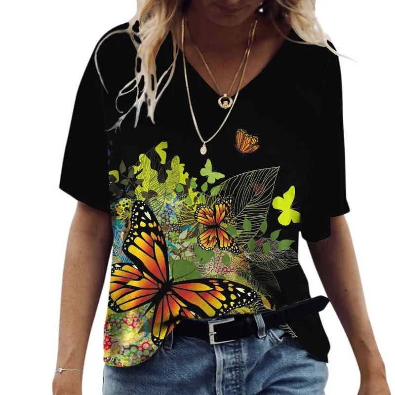 Letnia malarstwo drukowane Koszulka Kobiety z krótkim rękawem Ubrania Casual Streetwear Bluzka Kobieta luźna odzież Top Kobiety 2022 L220705