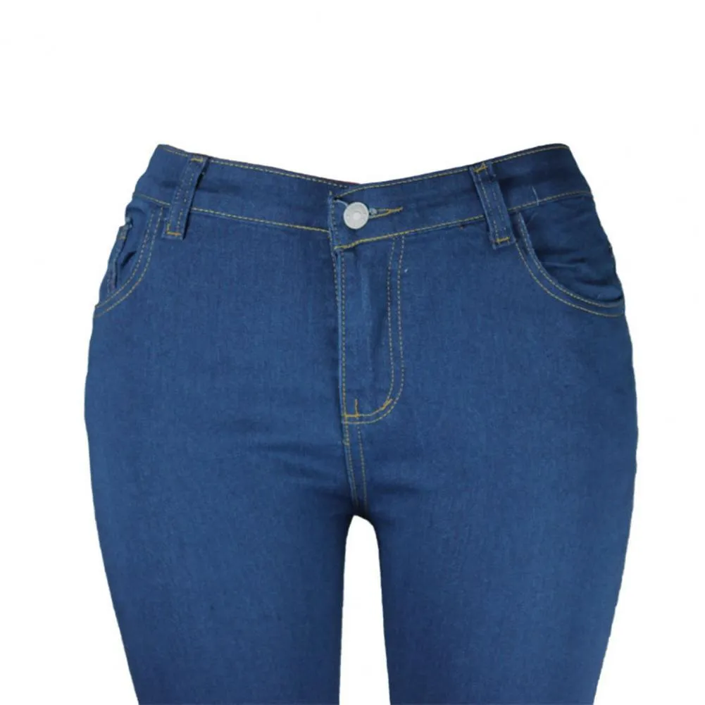 Donne ad alto elastico autunno jeans magri con cerniera abbottonatura con cerniera a mosca a sedere pantaloni a matita sottili in denim