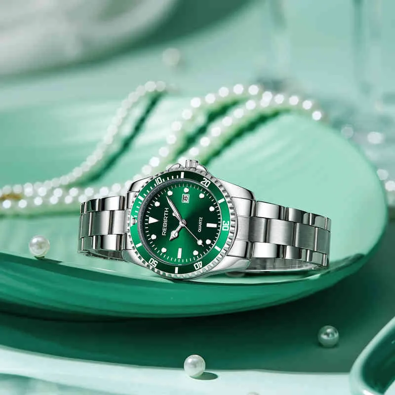 Reborn Reloj Mujer cadran vert boîtier de montre romain Stanls montre de mode en acier Ladi montre en or Rose pour les femmes