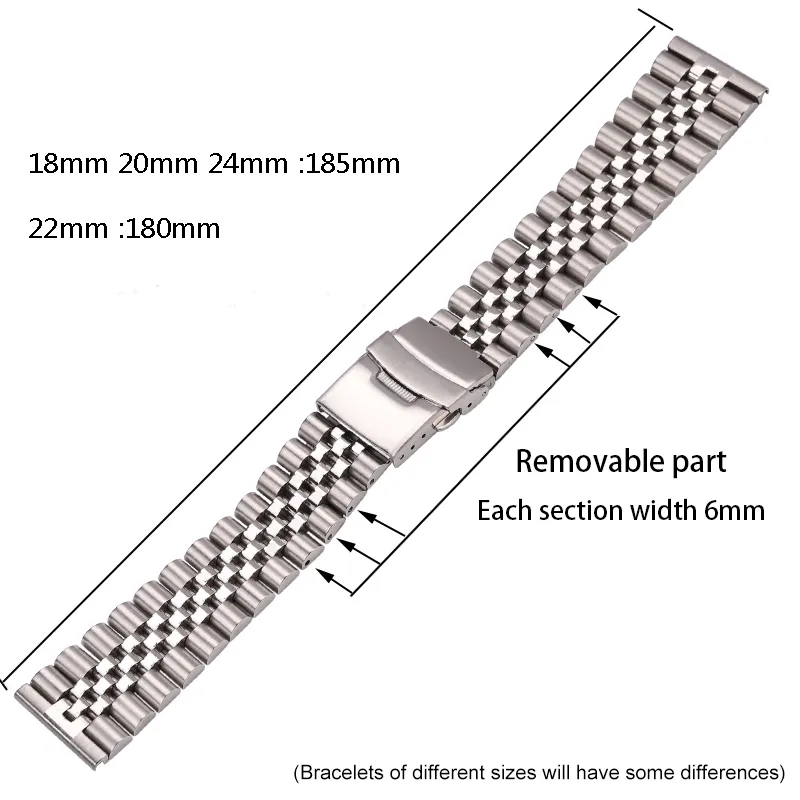 Stainless Steel Watch Strap Bracelet 18mm 20mm 22mm 24mm Women Men Silver Solid Metal Watchband Accessories 2206223433102