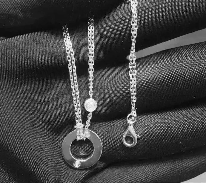 fashion designer necklace love clavicle necklaces double chain circle pendant for men women lovers couple gift272f