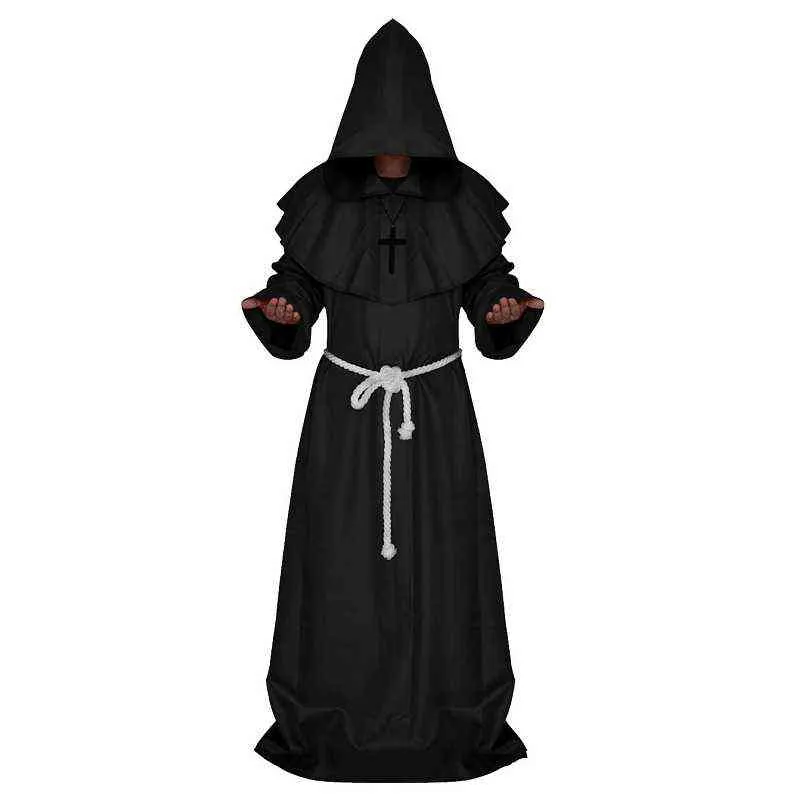 Mittelalterlicher Mönch kommen Männer Vintage Renaissance Monk Cosplay Cloak Robe Friar Priest Come Halloween kommen für Männer Kleid L220714