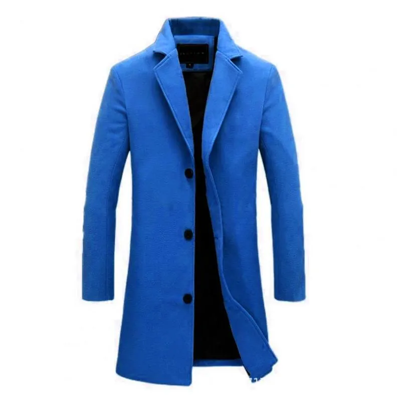 Męskie okopy płaszcze zimowe męskie płaszcz pojedynczy piersi dekoracyjna kurtka męska łatwa dopasowanie poliester trzymaj ciepły płaszcz męski na biuro męskie ubranie 220826