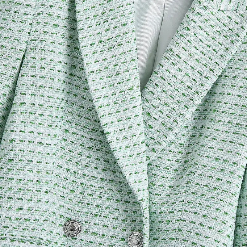 Xeasy Tweed Women من قطعتين مجموعة خضراء عتيقة سيدة مزدوجة السترة السترة الإناث Slim High Weist Culottes بدلة 220506