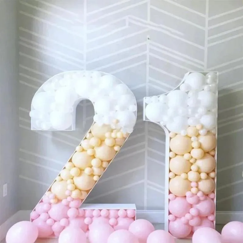 Decoración de fiesta Marcos de números gigantes para llenar globos 0 1 2 3 4 5 6 7 8 9 Caja de globos Cumpleaños Boda Telón de fondo DecorParty232Z