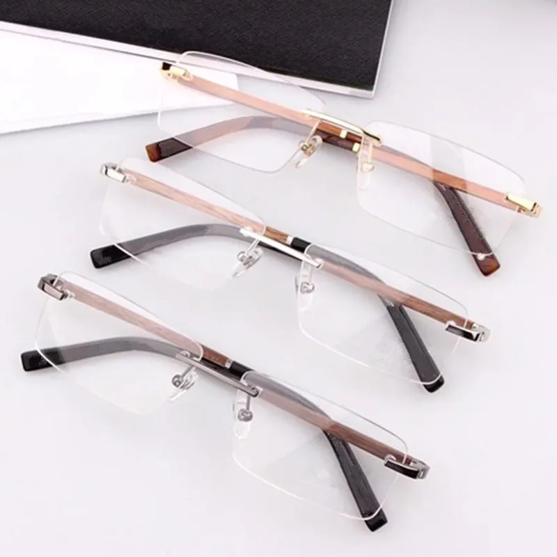 Fashion Sunglasses Frames Luxury Desi Wooden Leg Rimless Glasses Frame For Men 56-17-140 Lightweigh Titanium Rectangular Eyewear P279J