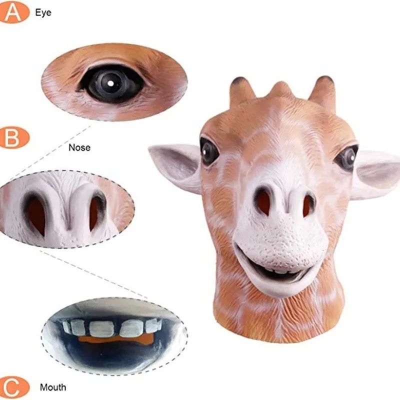 Halloween Realistic Eco-friendly Latex Mask Cute Animal Giraffe Head Mask Costume Cosplay Funny Party Masks Halloween 220812