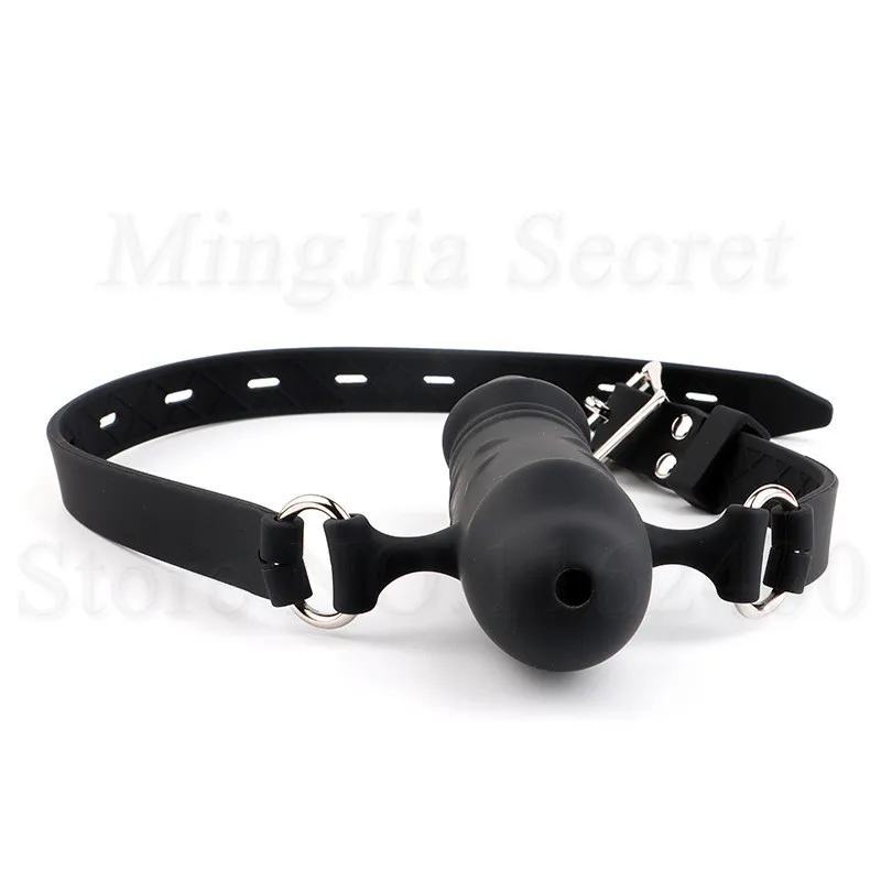 Silicone DoubleEnded Hollow Open Mouth Gag Dildo Oral Harness Strap On Penis Plug BDSM Bondage Erotic sexy Toys for Couples1058607