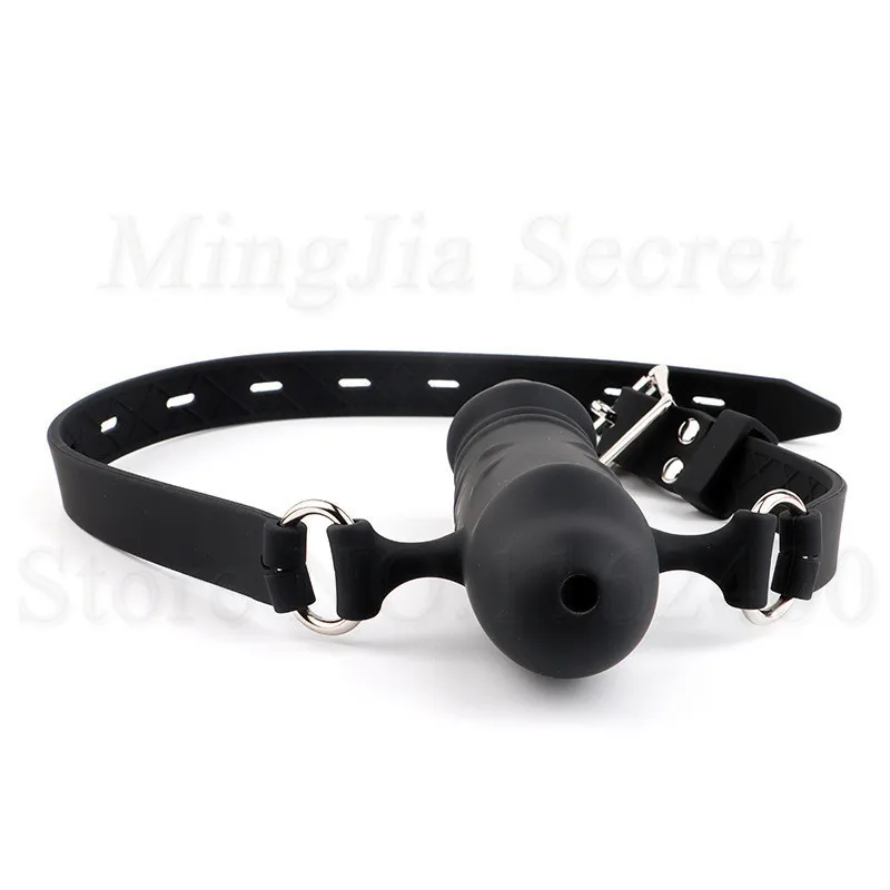 Siliconen DoubleEnded Holle Open Mond Gag Dildo Orale Harnas Riem Op Penis Plug BDSM Bondage Erotisch sexy Speelgoed voor koppels4169618