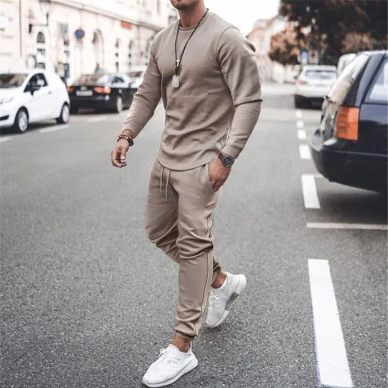 Sportswear Sumer Men s Set Solid Color Tracksuit Sports Suits Male Sweatsuit Long Sleeves T shirt Pants Printing sets 220620