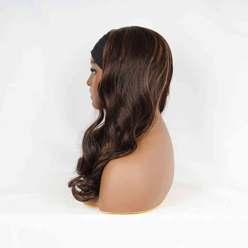 Long Wavy Headband Synthetic Wigs For Black Women Heat Resistant Female Brown Daily Use Body Wave Wig 220525