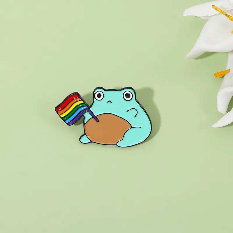 Süße Frosch Regenbogen Emaille Pins Brosche Metall Abzeichen Flagge Tier Schmuck Frauen Hüte Benutzerdefinierte LGBT Freundschaft Geschenk Benutzerdefinierte Accessoires