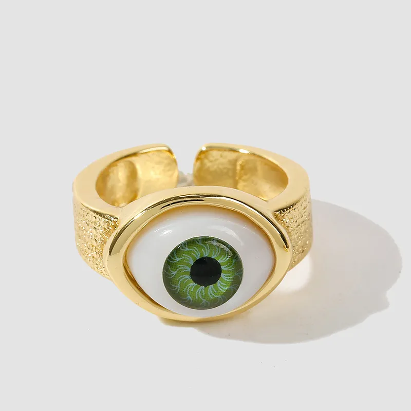 Trend Electroplating Gold Color Preservation Glass Eyes Open Jane European Personality Fashion Ring Female Jewelry CX220318