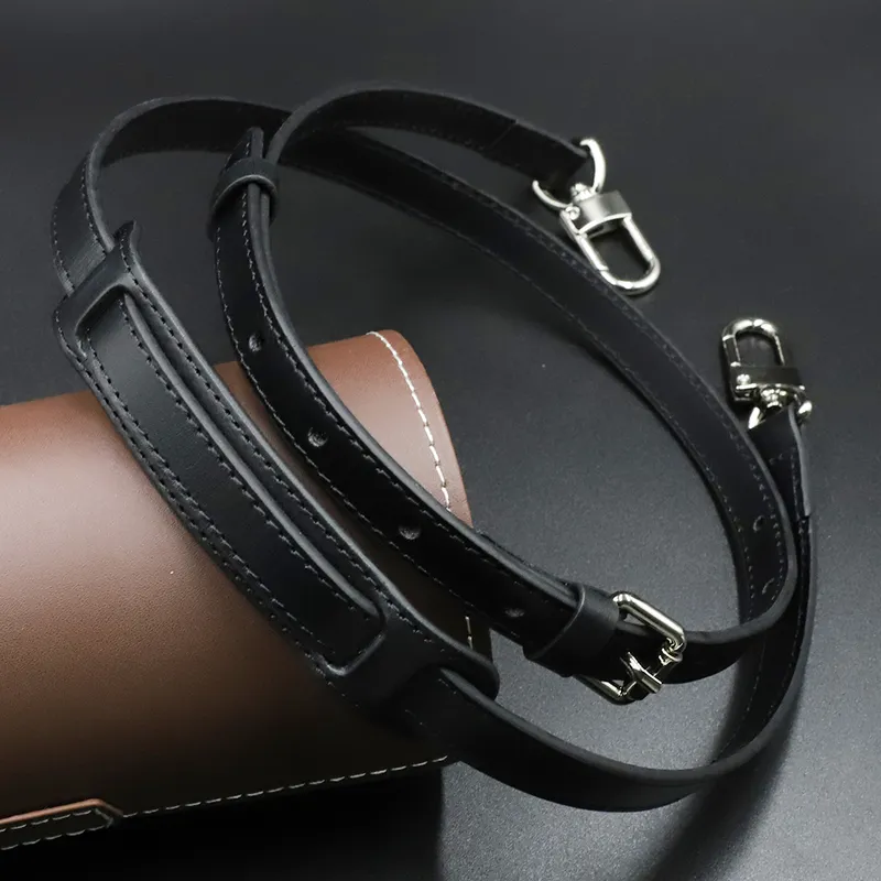 Echte lederen zakriemlengte 105 cm-125cm Luxe verstelbare schouderband Zwart Beige hoogwaardige vrouwen tas accessorie 220505