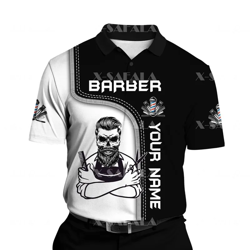Barber Dostosuj nazwę Barbershop Cool 3D Printed Men kobiety cienki kołnierz koszuli polo krótki rękaw