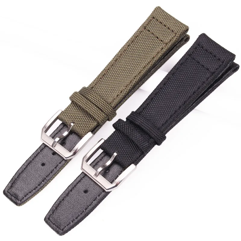 20 mm 21 mm 22 mm nylon   echte lederen horlogebands Men vrouwen groen zwart hoogwaardig horlogebandband met zilveren pin buckle 220507
