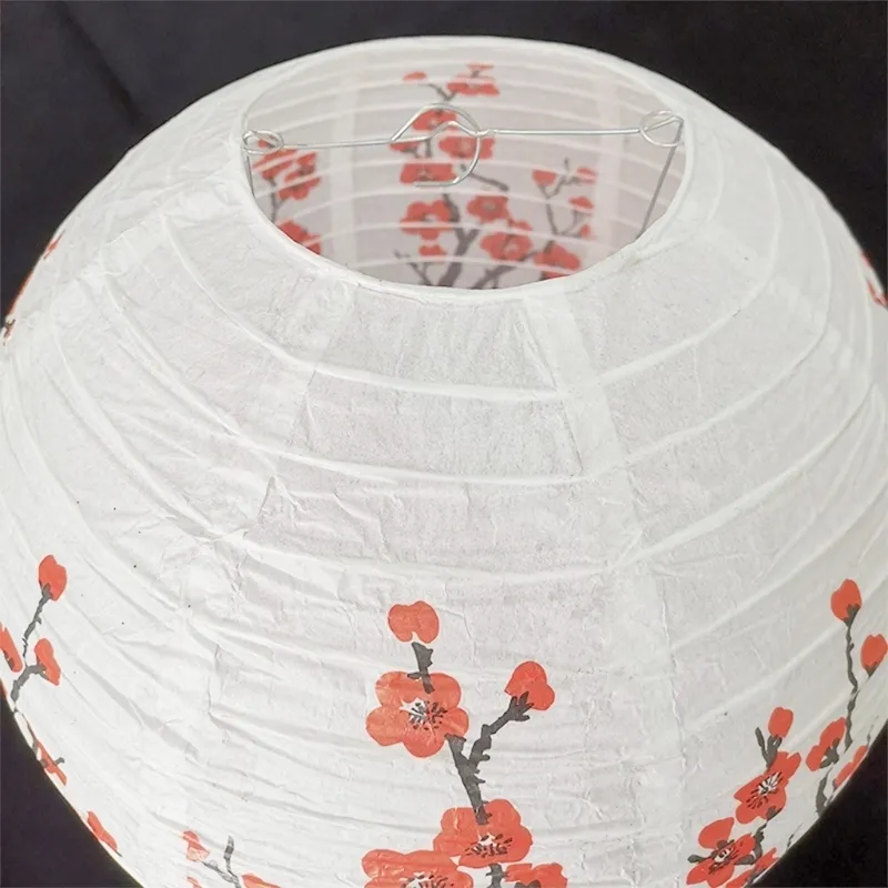 Laterne mit roten Kirschblüten, weiß, rund, chinesisches japanisches Papier, Lampe für Zuhause, Hochzeit, Party, Dekoration, Y5JC 220611