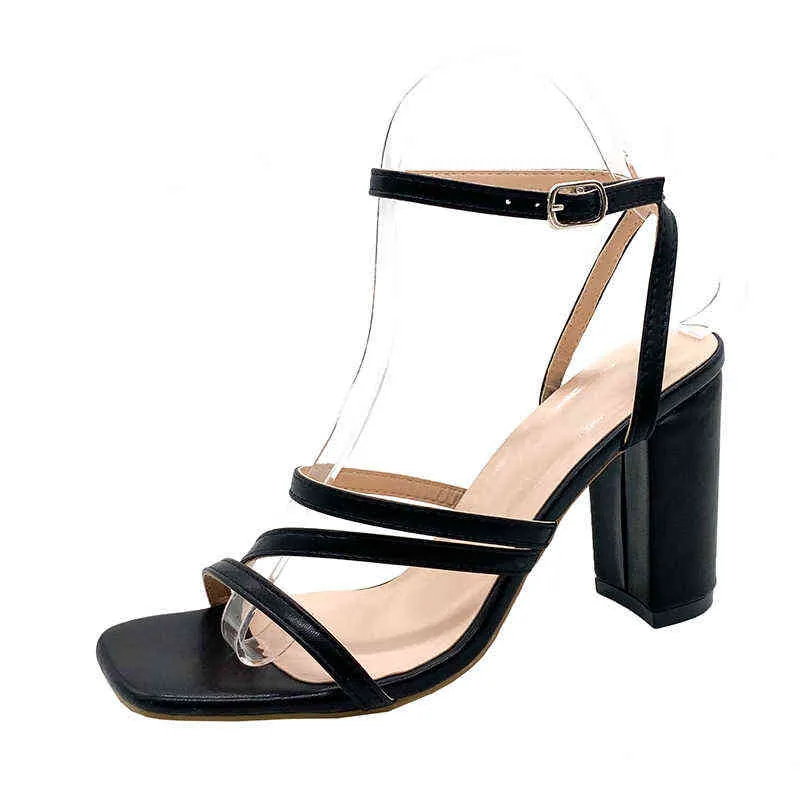 Fashion Brand Summer Ladies White High Heel Sandals Simple Sandals Women Square Toe Thin Belt Women Sandals Womens G220425
