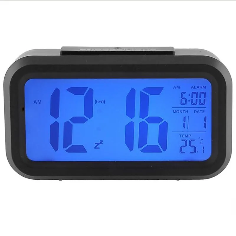 Plaststummet Alarmklocka LCD SMART KLOCK Temperatur Söt fotosensitiva sängar Digital Alarmklocka Snooze Nightlight Kalender F0524W24