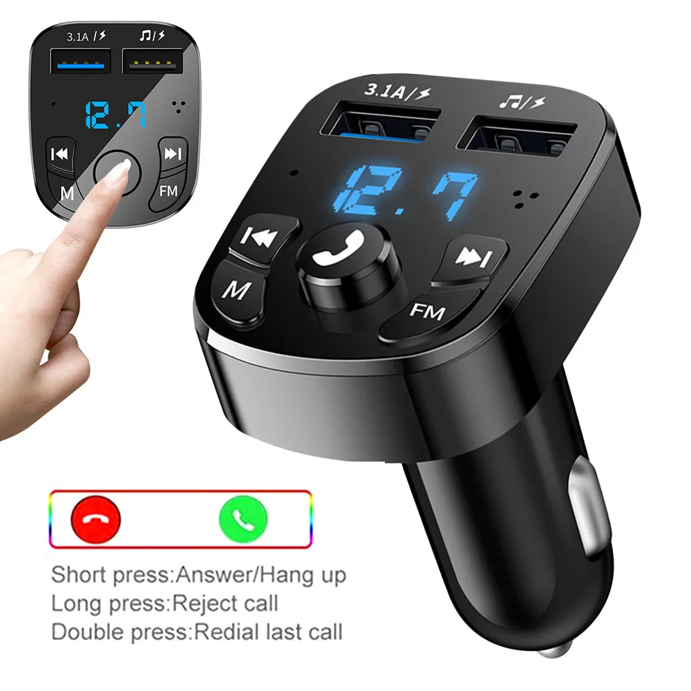 Transmetteur FM Bluetooth 5.0 AUX pour voiture, Kit mains libres sans fil, chargeur de voiture double USB, Radio automatique, modulateur FM, adaptateur de lecteur MP3