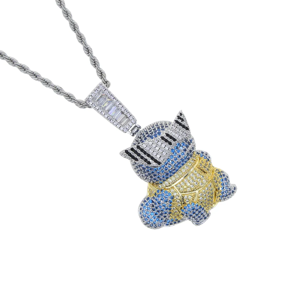 Iced Out Bling Cz Cute Turtles Anhänger Halskette Micro Pave Kubikzircon Herrenmode Hip Hop Punk Jewelry240u