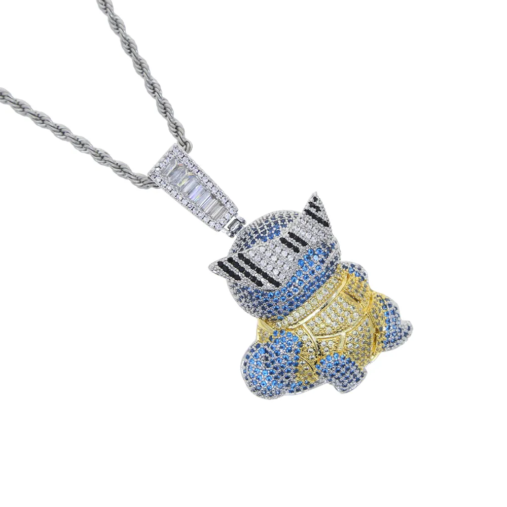 Iced Out Bling CZ Söta sköldpaddor Pendant Necklace Micro Pave Cubic Zircon Mens Fashion Hip Hop Punk Jewelry237n