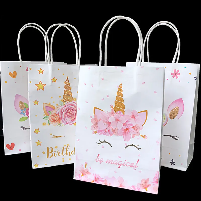 Sacos de Doces Mistos Bags Kraft Saco De Papel Unicórnio Decorações De Festa de Aniversário Crianças Festa Do Unicórnio De Bebê Decor Supplies 220420