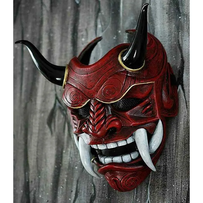 Vuxen unisex halloween ansiktsmasker japanska hanya demon oni samurai noh kabuki prajna djävul mask latex party masker 220812