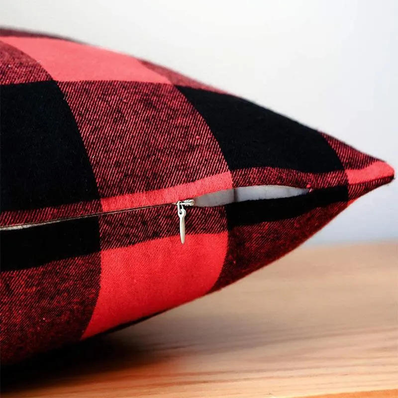 Taie d'oreiller carrée en tissu à carreaux rouge et noir, taie d'oreiller de noël en Polyester, taie d'oreiller géométrique, 2022