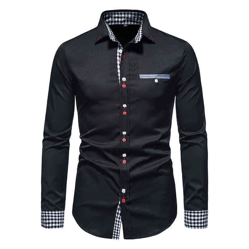 أزياء HIT COLL Plaid Cowboy Shirt Men Brand Slim Fit Fit Long Sleeve Mens Dress Dression Business Casual Chemise Homme XXL L220704