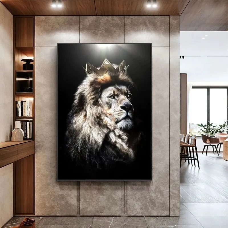 Animal Lion Tête Couronne Toile Peintures Affiches Et Gravures Mur Art Photos Pour Salon Décor Sans Cadre