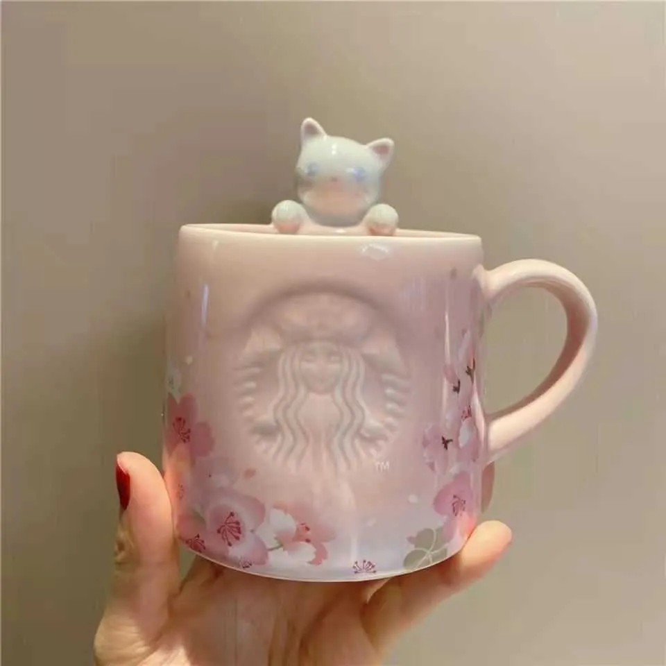 Starbucks Coupe rose Cherry Fleur Tasse Heureuse Cherry Cute Cat Ceramic Bureau Boire Café
