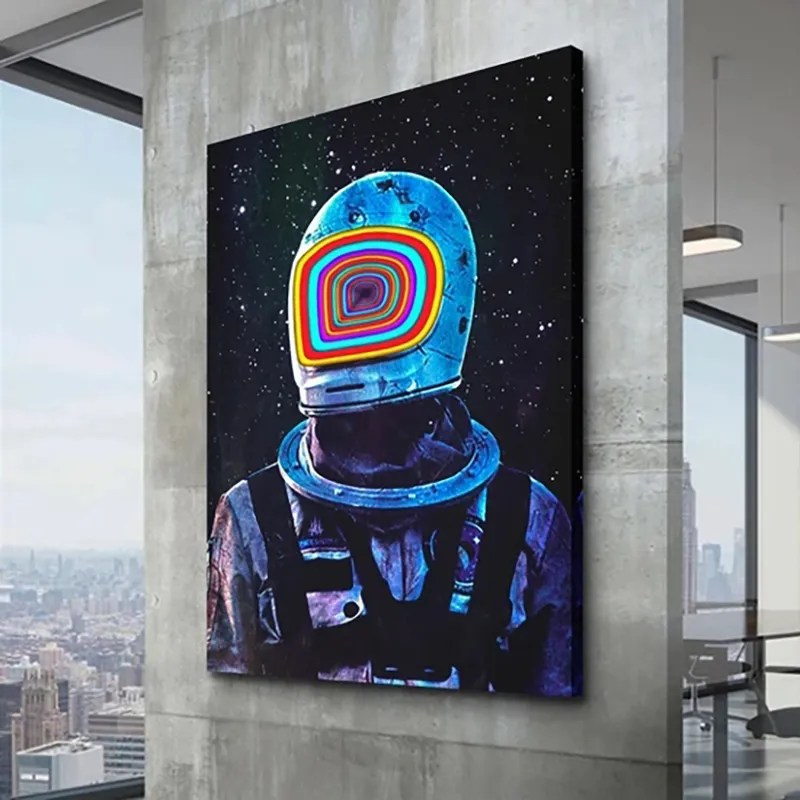 Funny Astronaut Canvas Painting Modern Creative Wall Posters Rainbow Cosmonaut In Space Print Art Pictures For Living Room Decor