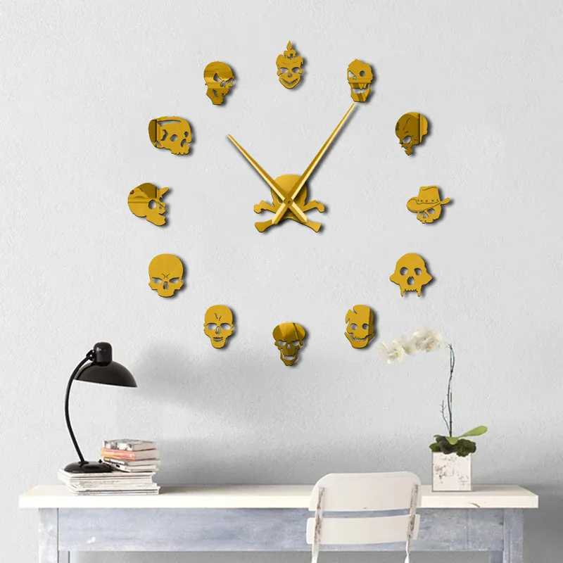 Várias cabeças do crânio adesivo decorativo grande esqueleto morto crânio Modern Novelty Gift Custom DIY Big Wall Clock 220615