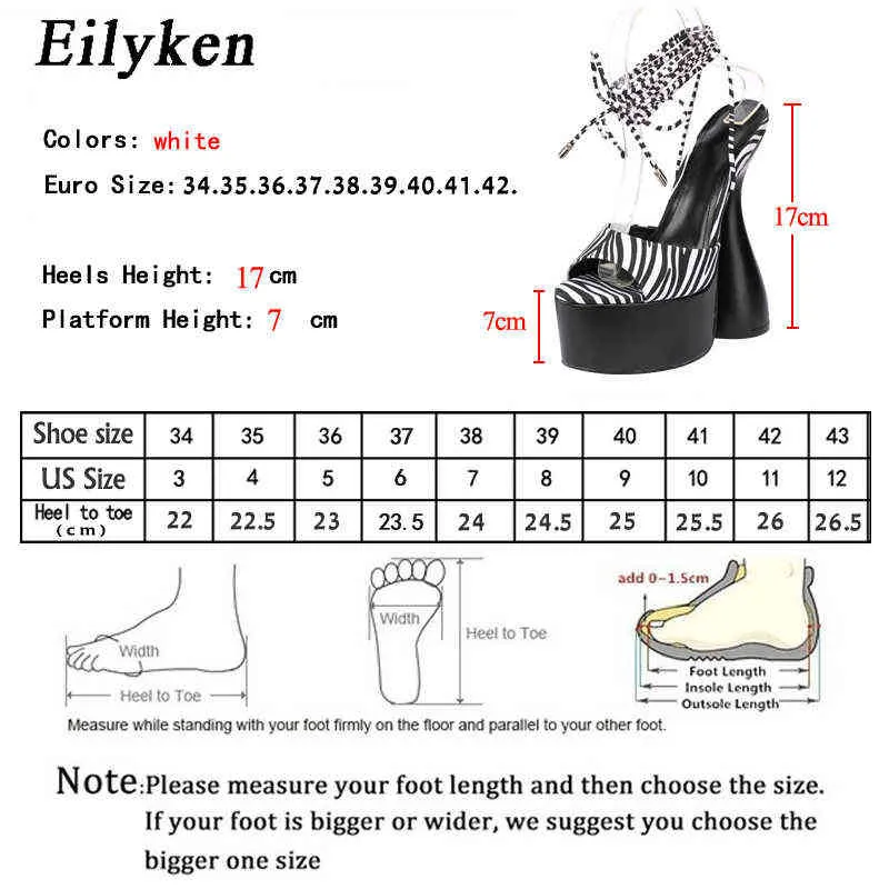 Sandaler Eilyken Zebra Strappy Chunky Heels Fashion Peep Toe Ankel Cross Lace-up Platform Stripper Sandaler Kvinnor Skor 220316