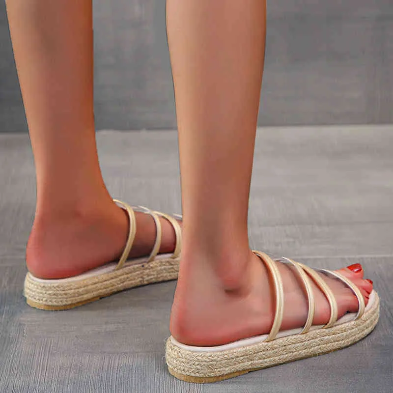 Zapatillas transparentes 2022, sandalias de moda para el hogar para Mujer, zapatos informales de verano, chanclas antideslizantes gruesas para Mujer, chanclas para interior, Y220412